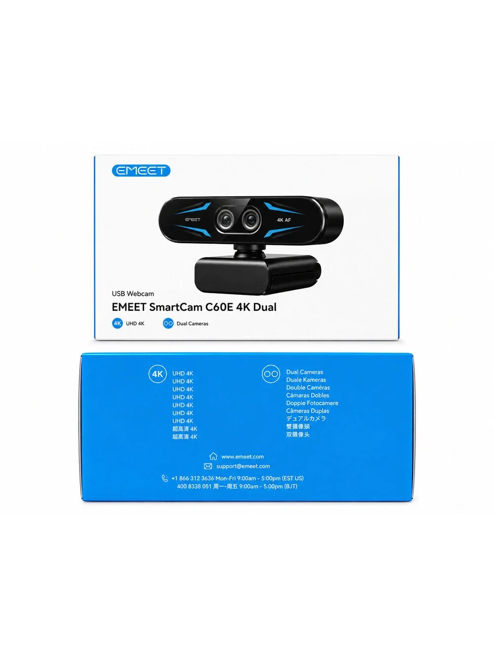 EMEET C60E Dual-Camera 4K Webcam for Streaming, Wide-Angle and Telephoto Cameras